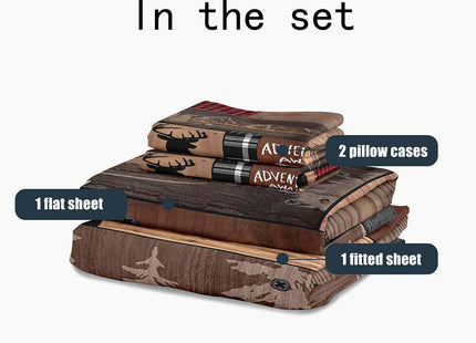 LUVIVIHOME 4PCS Black Bear Sheets Set, Twin Bed Sheets, Red Plaid Patchwork Deer Moose Woodland Animal Hunting Lodge Cabin Rustic Farmhouse Bedding Set, 1 Fitted Sheet & 1 Flat Sheet & 2 Pillowcases