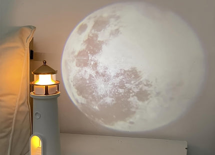 IFTHFOUR Moon Lighthouse Projector Night Light with Motion Sensor - Rechargeable LED Galaxy Table Lamp, Moon Lamp for Kids, Bedroom, Nursery Decor - Perfect Christmas, Birthday Gift for Boys & Girls