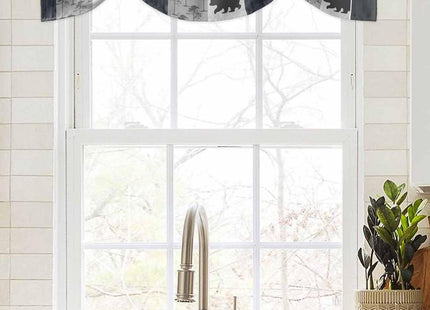 Retro Countryside Bear Moose Tie Up Curtain Valance for Windows/Living Room/Kitchen/Bathroom Farmhouse, Grey Blue Buffalo Plaid Short Rod Pocket Rustic Cabin Curtain Window Treatment, 1 Panel 54x18