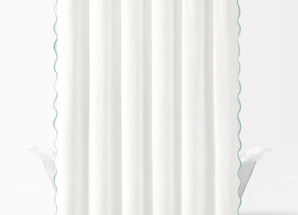Lush Decor Coastal Chic Scallop Edge Linen-Textured Shower Curtain, Single 72" W x 72" L, Blue & White - Scalloped Shower Curtains - Coastal Bathroom Curtain