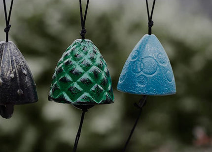 Oavand Set of 2, Japanese Traditional Lucky Small Wind Chimes for Outside, Iwachu Cast Iron Bless Temple Wind Bell Memorial Wind Chimes Indoor Garden Bell, Patio, Balcony ((Yellow Leaf and Pinecone)