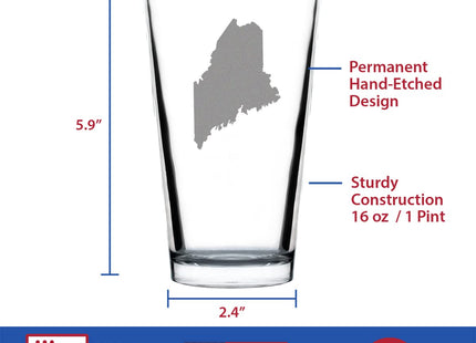 Bevvee Maine State Outline Pint Glass for Mainers - 16 oz