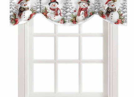 Christmas Snowman Tie Up Window Valances for Kitchen Winter Gray Snowflake Rod Pocket Curtain Valances Pine Tree Short Topper for Small Windows Valance Curtains for Bedroom Living Room 42" x 12"