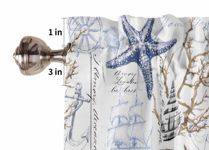Teamery Sea Starfish Kitchen Curtains Valances for Windows Nautical Ocean Seahorse Short & Drapes 3pcs Blackout Rod Pocket and Set Tier Curtain Bathroom Bedroom Oceantmy1922