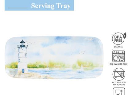 UPware Lighthouse Melamine Serving Tray, 15 x 6.5 Inch Rectangular Serving Platter, BPA Free Food Tray for Party Entertaining