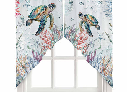 Lsrtoss Sea Turtle Swag Valances for Windows 2 Pack, Kitchen Window Curtains 36 Inch Length, Coastal Nautical Coral Beach Starfish Swag Curtains for Living Room/Bathroom with Rod Pocket 36"x36"