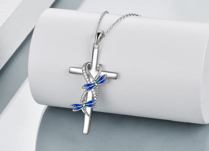 POPLYKE Dragonfly Cross Necklace for Mother Daughter 925 Sterling Silver Dragonfly Pendant Necklace for Sister Butterfly Jewelry Gifts for Grandma