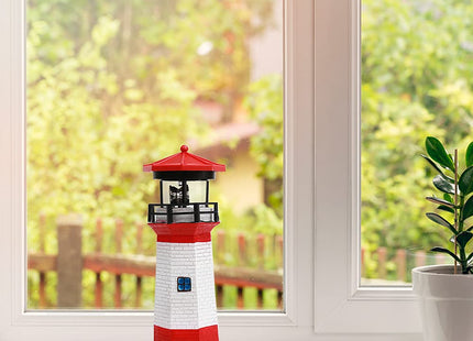 Trivolein LED Solar Powered Lighthouse, Indoor Outdoor Lighthouse with Rotating Beacon LED Lights, Courtyard Waterproof Landscape Lights for Garden Patio Landscape Outside Yard Gifts Black