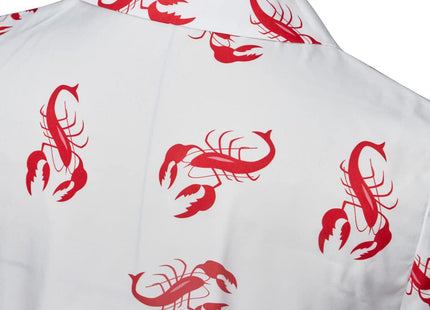 MelangCos Men's Kramer Lobster Shirt Button-Up White Shirt Short Sleeve Hawaiian Shirts (White, M)