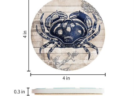 Absorbent Coasters Natural Ceramic Thirsty Stone Navy Blue Octopus Seahorse Crab Turtle Ocean Theme Coaster Set for Drinks Cork Backing (sea Animals)…