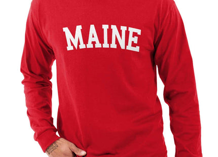Maine Simple Traditional Classic Long Sleeve Tshirt Men Women Red