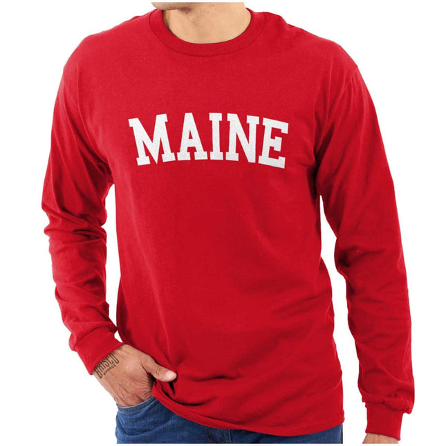 Maine Simple Traditional Classic Long Sleeve Tshirt Men Women Red
