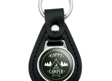 Black Leather Happy Camper with Campfire Keychain