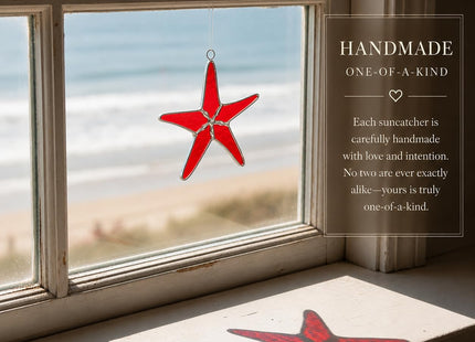 Red Stained Glass Starfish Suncatcher 3in Home Decor, Beach Gifts for Women