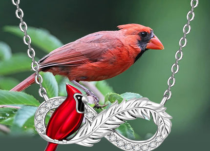 LOVGIFSET Cardinal Necklaces for Women Red Cardinal Necklace Memorial Infinity Feather 925 Sterling Silver Pendant Jewelry Gift