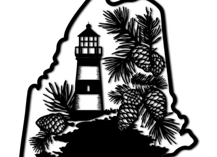 Maine Lighthouse and Pine Cones Metal Wall Art Metal Outdoor Decor Metal Signs Rustic Farmhouse Style Stunning Wall Decor Elegant Home Decoration for Living Room Bedroom (Black,16inch)