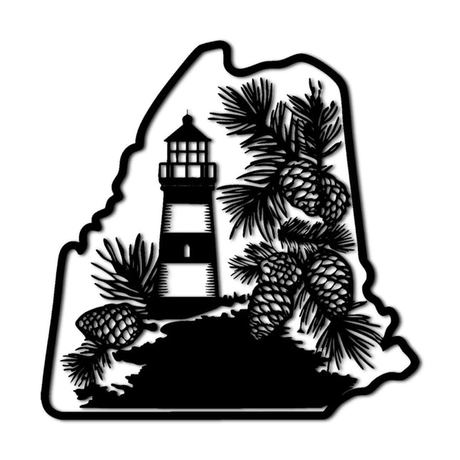 Maine Lighthouse and Pine Cones Metal Wall Art Metal Outdoor Decor Metal Signs Rustic Farmhouse Style Stunning Wall Decor Elegant Home Decoration for Living Room Bedroom (Black,16inch)