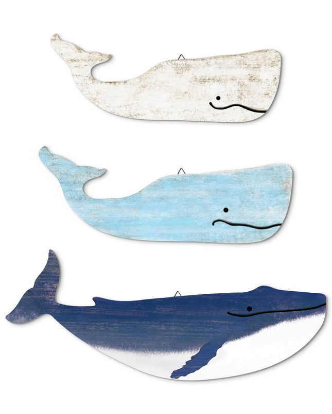 Putuo Decor 3pcs Wooden Whale Wall Art Nautical Coastal Theme Ocean Decor Vintage Ornaments for Home Lake House Bathroom Bedroom