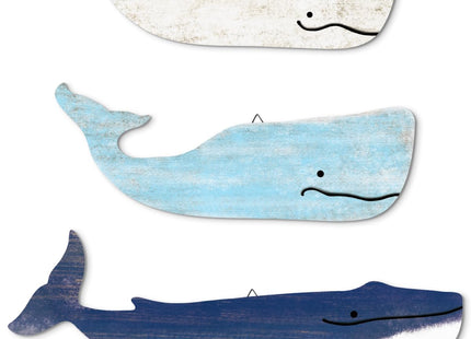 Putuo Decor Blue And White Whale Beach Wall Decor Wooden Nautical Decor Rustic Whale Wall Pediments Set 3 Piece Ocean Hanging Decor For Living Room Bedroom Bathroom