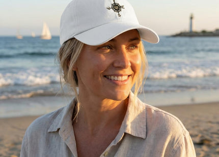 Soft Baseball Cap Nautical Compass White Design Only Dad Hat