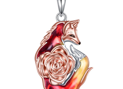 POPLYKE Fox Necklace for Women 925 Sterling Sliver Rose Fox Pendant Gifts for Women Wife