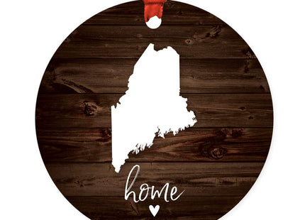 Andaz Press Round Natural Wood MDF Keepsake Christmas Ornament Long Distance Gift, Maine Home, Rustic Dark Wood, 1-Pack, Moving Away Graduation University College Relationships Gifts