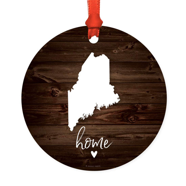 Andaz Press Round Natural Wood MDF Keepsake Christmas Ornament Long Distance Gift, Maine Home, Rustic Dark Wood, 1-Pack, Moving Away Graduation University College Relationships Gifts
