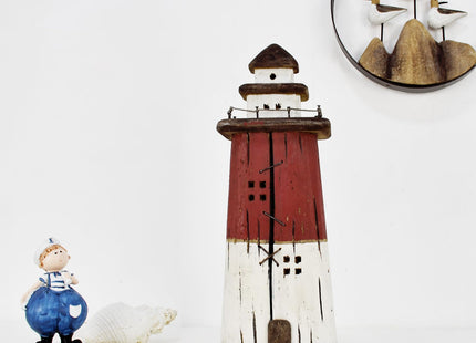 Aecipl Nautical Decor Wooden Lighthouse Beach Themed Coastal Ocean Figurine