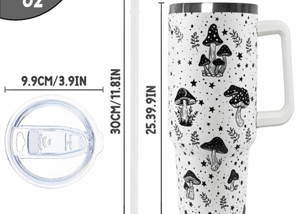 Nqhsionv Mushroom Tumbler with Handle and Straw 40 oz Retro Goth Mushroom Cups Coffee Travel Mug Stainless Steel Insulated Water Bottle Gothic Mushrooms Stuff Decor Gifts for Women