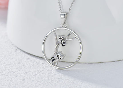 MEIDERBO Raccoon Necklace 925 Sterling Silver Sister Mother Daughter Raccoon Pendant Necklace Friendship Raccoon Jewelry Gifts for Mom Sister Best Friend