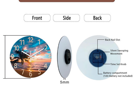 XFM Beach Wall Clocks Battery Operated 12 Inch Sunset Nautical
