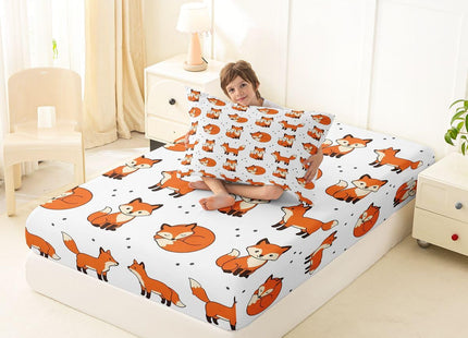 Feelyou Fox Bedding Set Cute Animal Pattern Bed Sheet Set for Kids Boys Girls Woodland Fitted Sheet Twin Size Includes 1 Flat Sheet 1 Sheets & 1 Pillowcase
