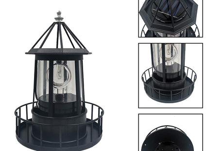PXRJE Solar Lighthouse，LED Solar Powered Lighthouse, 360 Degree Rotating Lamp,Solar Powered Waterproof Lawn Lights,IP65 Waterproof LED Solar Lighthouse Garden Yard Outdoor Decor(Black)