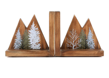 NIKKY HOME Heavy Duty Non Slip Rustic Woodland Mountain Wood Bookend Forest Book Ends Book Stoppers for Cabin Decor Home and Office Shelves Children