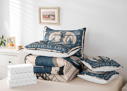 Erosebridal Ocean Comforter Set,Summer Anchor Bed in A Bag Kids Queen