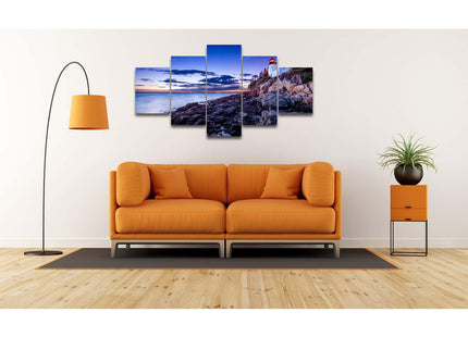 Maine Acadia National Park Wall Art Bass Harbour Head Light Wall Decor USA Scenery Canvas Print USA Landscape Paintings Rural Pictures Posters for Living Room Office Frame(60''Wx32''H)