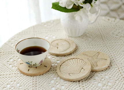 Beach Coasters for Drink 4PCS Absorbent Starfish Seashell Round Coasters