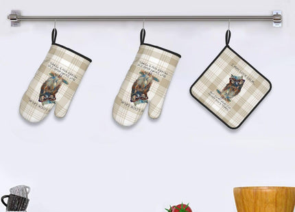 Funny Owl Oven Mitts and Pot Holders Sets of 3 Kitchen Hot Pads