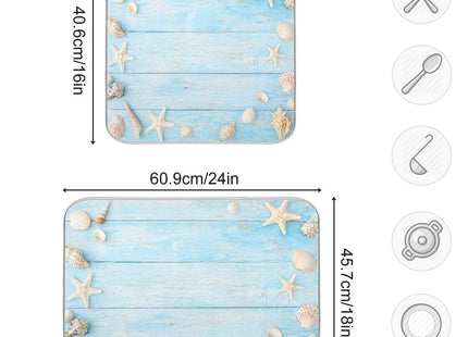 Seashells Starfish Dish Drying Mat for Kitchen Counter Super Absorbent Dish Mat Drying Kitchen Mat 16X18 inch Dish Drying Matt for Kitchen Dish Drying Mat