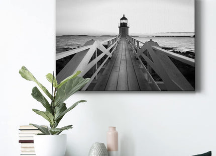 Renditions Gallery Black White Lighthouse Landscape Canvas Wall Art for Home Décor,Marshall Point Lighthouse,Ready to Hang, 18''x 12'', Made in America