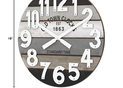 Oldtown Clocks 18" Wooden Multi-Color Maritime Coastal Beach Large Number Wall Clock (Gray, 18 inch)