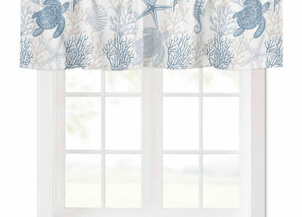Pinroote Blue Grey Coastal Valances for Windows Treatment Farmhouse Decor, Sea Turtle Nautical Coral Summer Beach Rod Pocket Valance Curtains for Living Room, Bedroom, Kitchen, 54"W x 18"L - 1 Panel