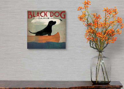 CANVAS ON DEMAND Black Dog Canoe Canvas Wall Art Print by Ryan Fowler, Home Decor, Wildlife Artwork, 10" x10in