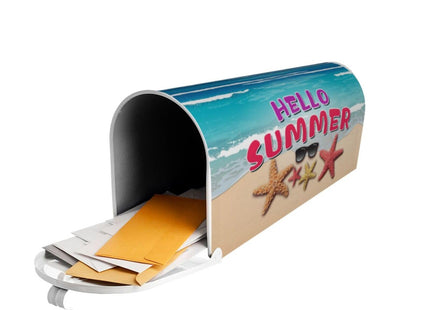 Hello Summer Beach Starfish Magnetic Mailbox Cover - 18" X 21" Post Wrap for Home Garden Yard Decor
