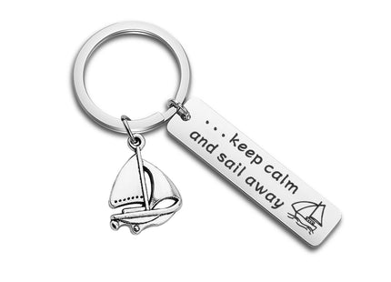 Gzrlyf Sailboat Keychain Nautical Keychain Boat Keychain Keep Calm And Sail Away Jewelry Captain Gift Skipper Gift Sailor Gift (Sailboat keychain)