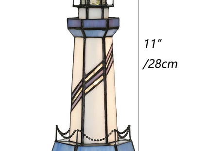 Bieye L10776 Lighthouse Tiffany Style Stained Glass Accent Lamp, 5Wx11H