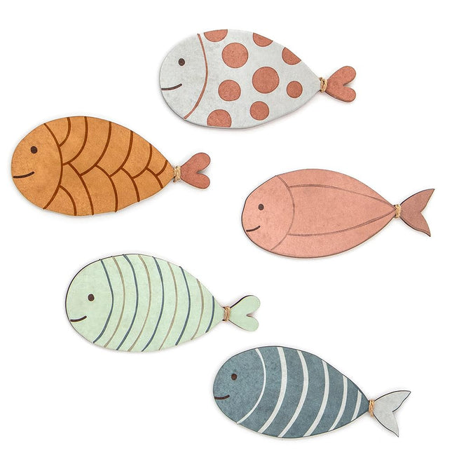 ajdvart Wooden Fish Wall Decor - 5 Pcs Nautical Coastal Wall Art for Home