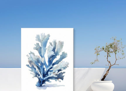 Coastal Blue Coral Wall Art Decor Nautical Beach Coral Picture Painting Artwork Ocean Theme Wall Decor for Home Beach Room Bedroom 8x10 Canvas Framed