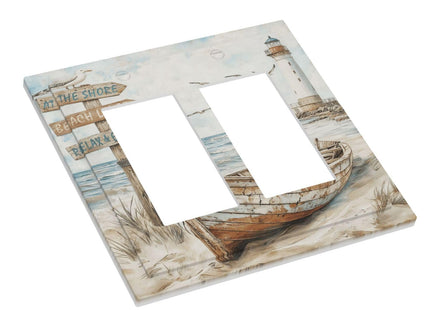 Nautical Coastal Ocean Beach Seasides Sailboat Lighthouse Decorative Outlet Covers 2 Gang Double GFCI Rocker Electrical Wall Panels Light Switch Cover Plate for Farmhouse Home Decor