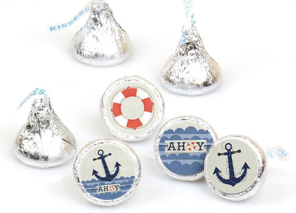 Ahoy - Nautical Party Favors - Round Candy Stickers - 108pc